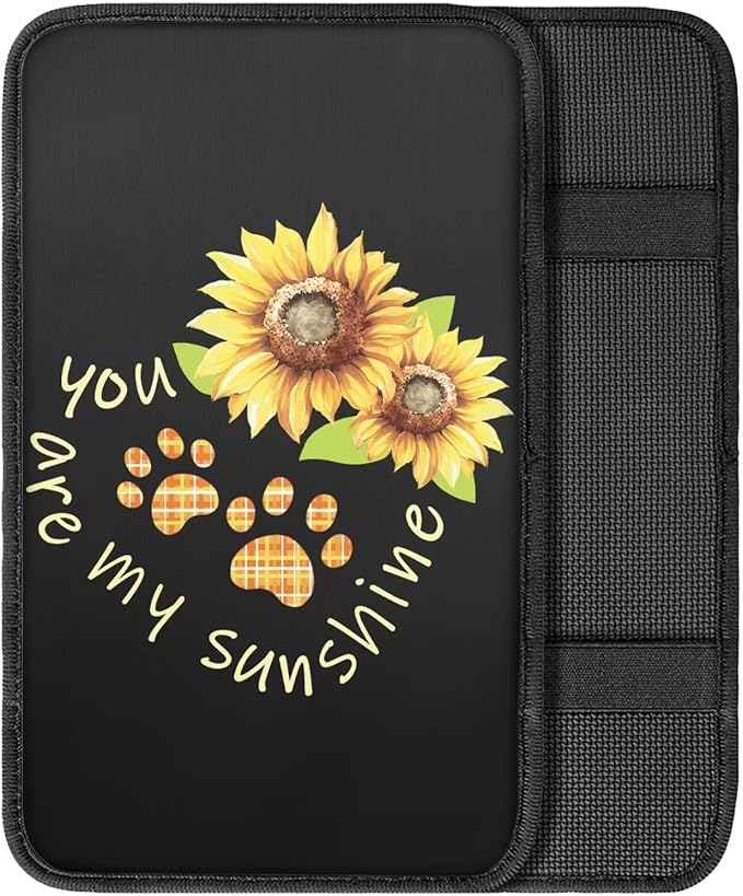 UNICEU Sunflower Dog Paw Car Center Console Cover for Most Vehicle SUV Truck Easy to Install Auto Armrest Seat Storage Box Mat Dust Proof Scratch Proof Auto Interior Set