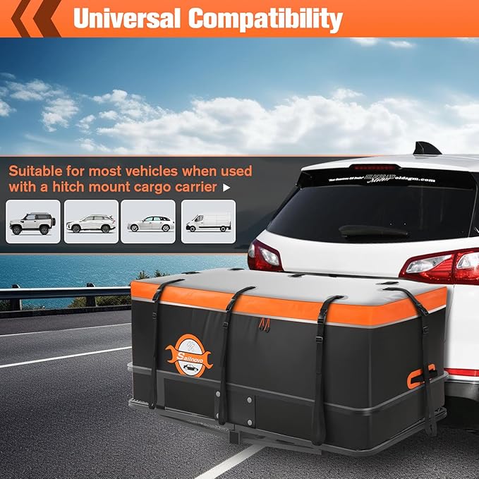 Sailnovo Hitch Cargo Carrier Soft Shell Bag Waterproof 20 Cubic Feet Cargo Bag for Hitch Carrier, PVC Trailer Hitch Storage Bag with 8 Reinforced Straps & Combination Lock & Storage Bag