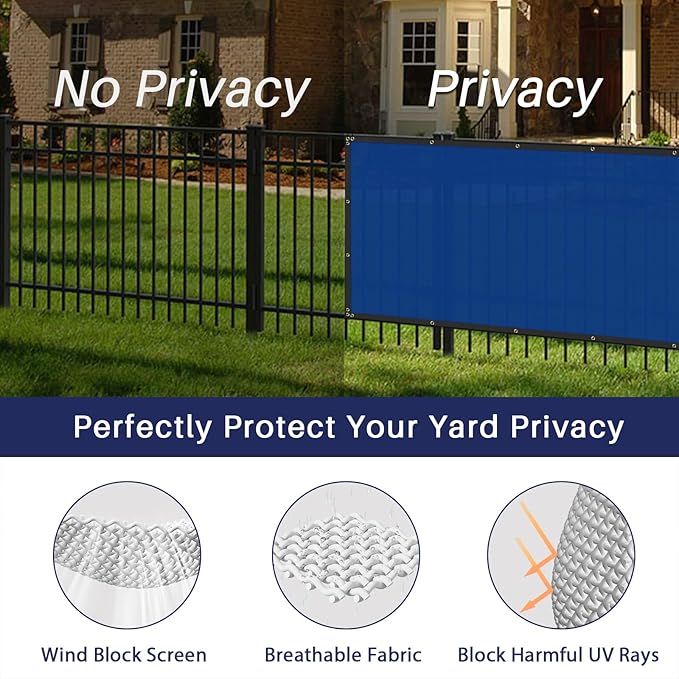 Windscreen4less Privacy Fence Screen Heavy Duty Windscreen Fencing Mesh Fabric Shade Net Cover with Brass Grommtes for Outdoor Wall Garden Yard Pool Deck, 8'x114' Blue