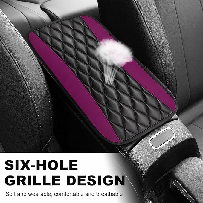 Car Center Console Cushion Pad, 12.6 × 7.48 Inches Waterproof Car Armrest Seat Box Cover, PU Leather Armrest Cover Protector for Most Vehicle, Universal Car Interior Accessories (Purple)