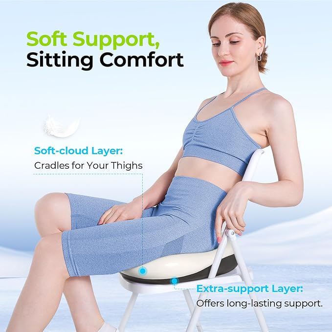AUVON Multi-Layer Gel Seat Cushion for Ideal Support & Softness, Cooling Memory Foam Office Chair Cushion for Hemorrhoid, Sciatica & Tailbone Pain Relief, Anti-Slip Back Seat Pillow