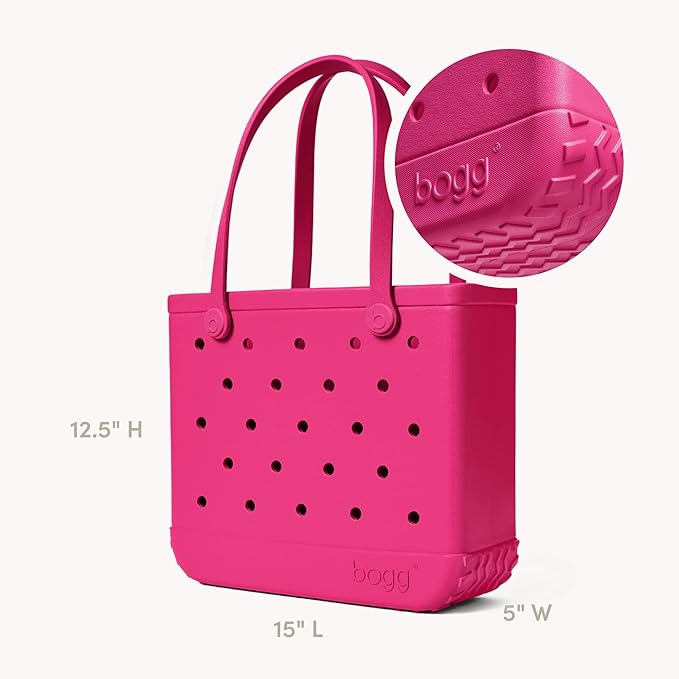 BOGG BAG Medium Tote – 15” x 12.5” x 5” – Durable, Washable, Tip-proof – Beach, Pool, Boat, Work, Sports (Haute Pink)