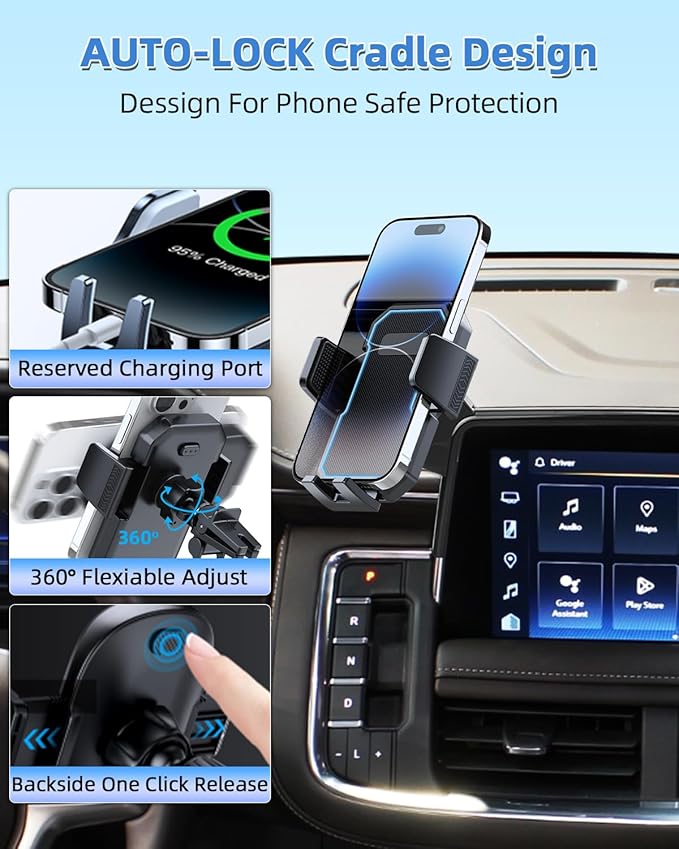PZK Car Phone Mount for 2021-2024 Chevy Chevrolet Tahoe/Suburban/GMC Yukon/GMC Yuhon XL LT/Z71/RST/High Country Accessories 10.2-inch Screen Auto Lock Car Phone Holder Not Affect Vent