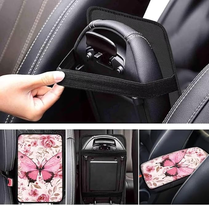 Coldinair Pink Floral Universal Car Center Console Pad Soft Armrest Protector Cover Fit for Most Vehicle,SUV,Truck,Car Interior Accessories Decor,Butterfly