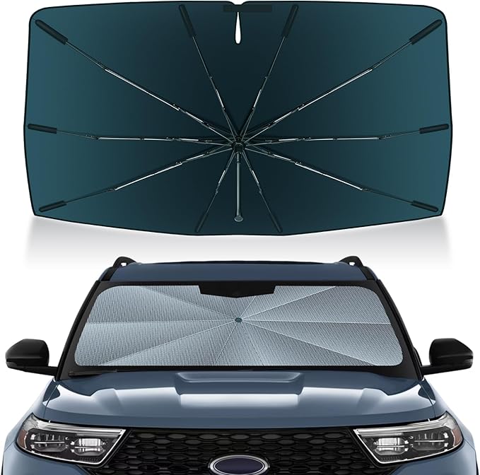 Autorder Windshield Sun Shade Umbrella for 2020-2025 Ford Explorer Accessories,Upgraded Ice Crystal Material,Easy Setup Umbrella Sunshade for Car Windshield,100% Sun Blocking