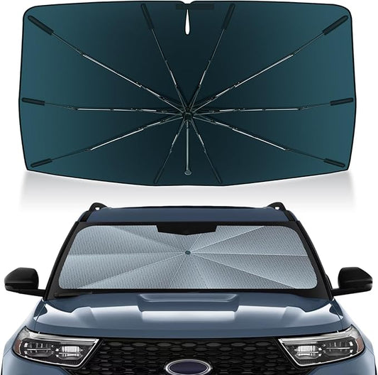 Autorder Windshield Sun Shade Umbrella for 2020-2025 Ford Explorer Accessories,Upgraded Ice Crystal Material,Easy Setup Umbrella Sunshade for Car Windshield,100% Sun Blocking