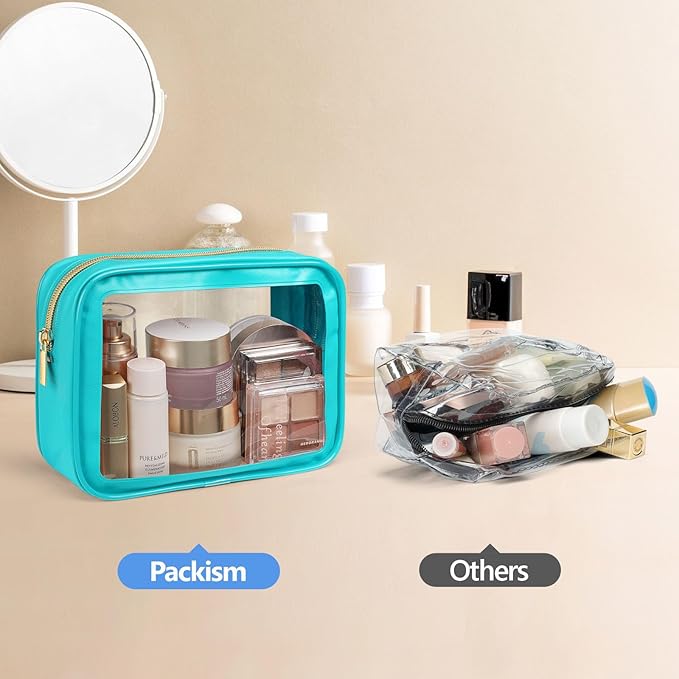 PACKISM Clear Makeup Bag - TSA Approved Toiletry Bag for Carry-on & Checked Luggage, Water Resistant Car Storage Organizer with Reinforced Seams