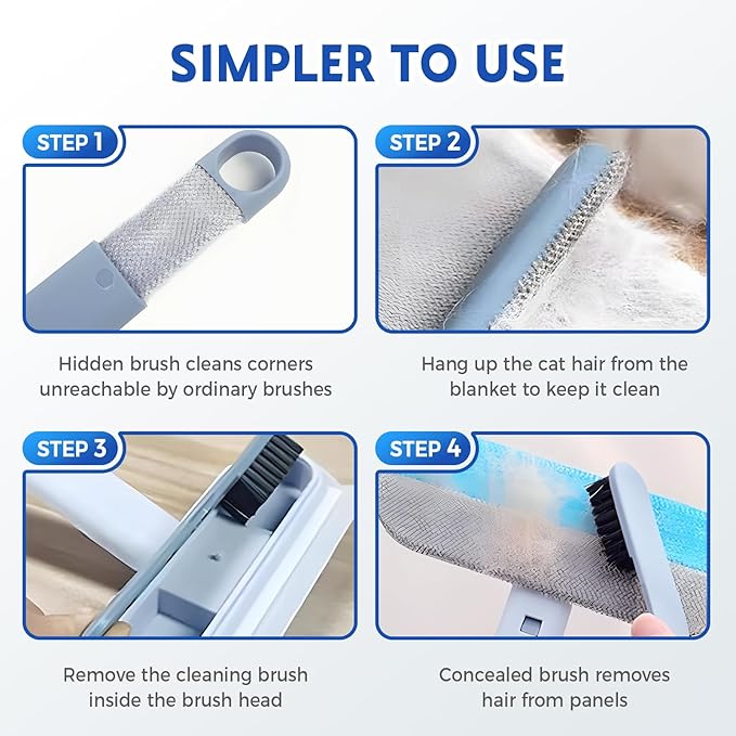 2025 New Pet Hair Remover, 4 in 1 Pet Hair Removal Tool for Couch Carpet Furniture, Multifunctional Double Sided Dogs Cats Hair Removal Brush, Reusable Cleaning Brush for Window (2 Pc)