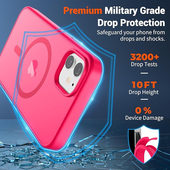 SUPFINE Magnetic for iPhone 12 Mini Case & iPhone 13 Mini Case (Compatible with MagSafe) (Military Grade Drop Protection) Slim Translucent Matte Shockproof Phone Cover,Hot Pink