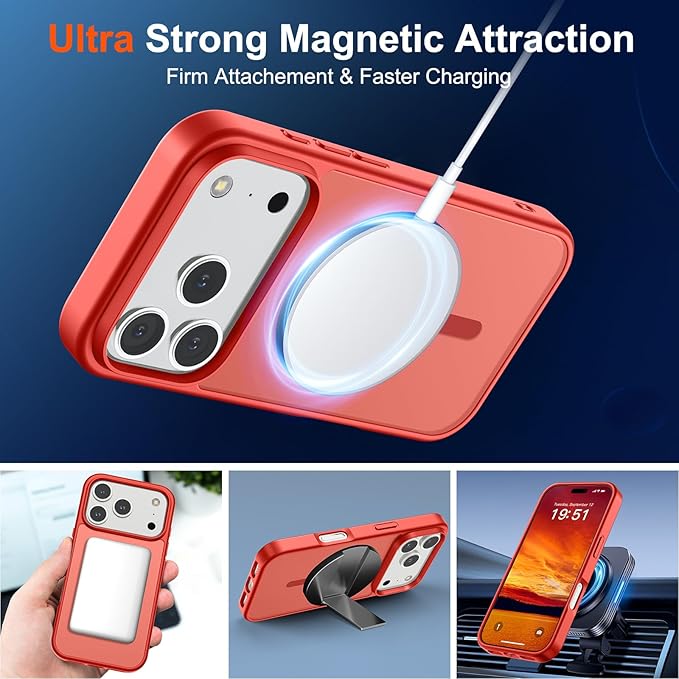SUPFINE Magnetic for iPhone 17 Pro Max Case (Compatible with MagSafe)(Military Grade Drop Protection) Translucent Matte Shockproof with Anti-Fingerprint Phone Cover,Red