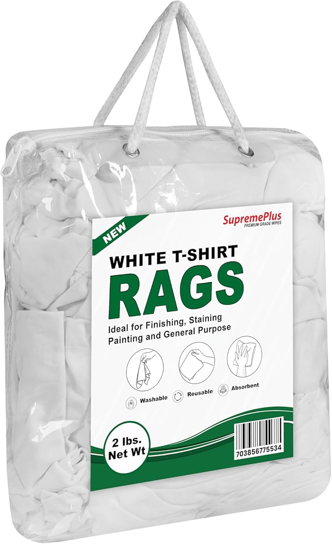 Premium White T-Shirt Cleaning Rags (2 lbs. Bag) – White Cotton Rags for Cleaning, Staining, Painting, Oil, Grease & Dust Removal – Shop Rags Bulk for Multipurpose use