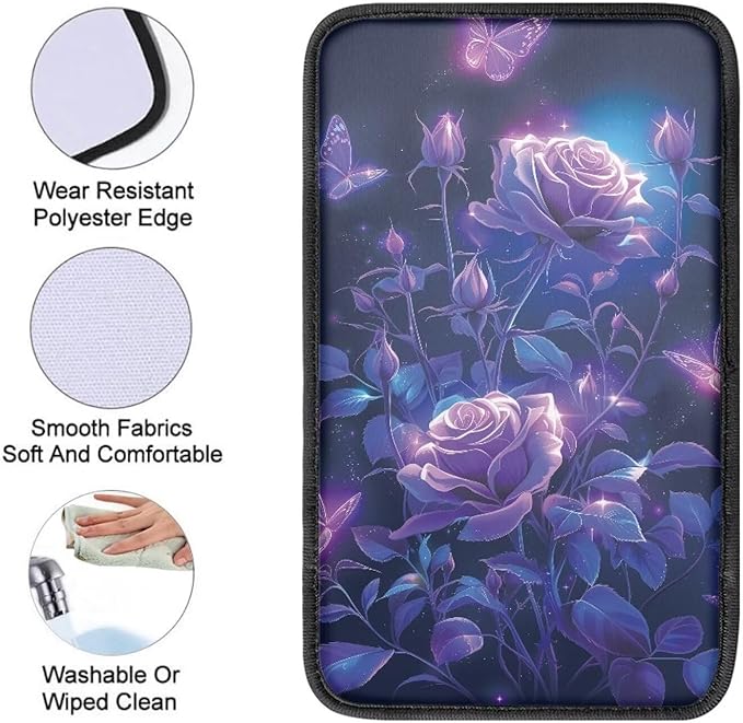 Dreaweet Purple Rose Center Console Armrest Pad Cover Car Accessories Soft Comfort Arm Rest Cover Pad Universal Middle Console Covers for Cars SUV Truck Sedan