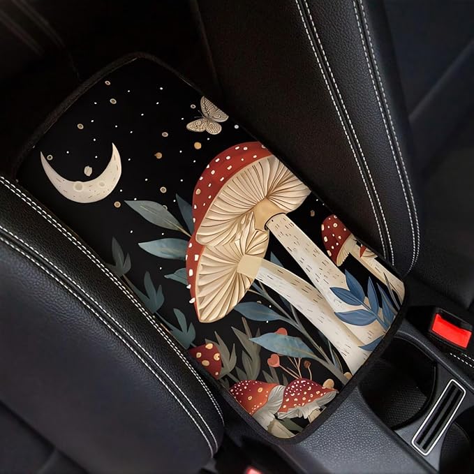 Dreaweet Car Armrest Cover Pad Center Console Cover Black,Mushroom Car Accessories for Women,Soft Armrest Cover for Car Center Console for Cars Trucks SUV Sedan