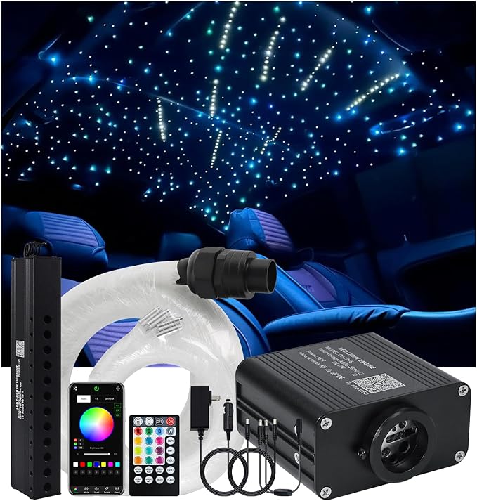 Starlight Headliner Kit 500 Piece Twinkle 0.03in(6.5ft/2m) with White Meteor Fiber Optic Light Kits Car Roof Lights RGBW Music Activated/APP Control Star Lights for Car Theater Game Bed Room Ceiling