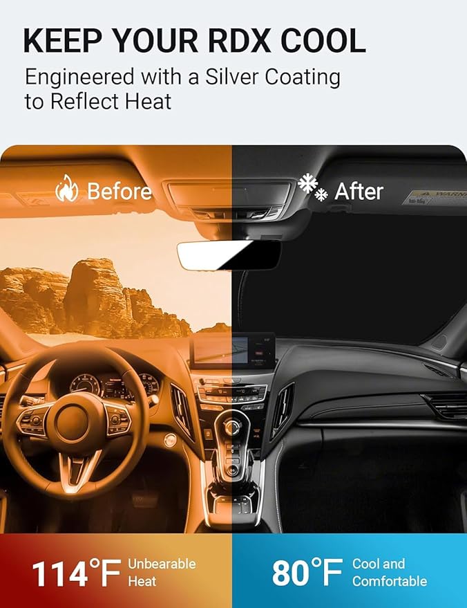 Proadsy Windshield Sun Shade Custom Fit Acura RDX 2019-2024 2025 2026 4-Layer Foldable Front Sunshade Protector Sun Visor Blocks UV Rays Keep Car Cooler