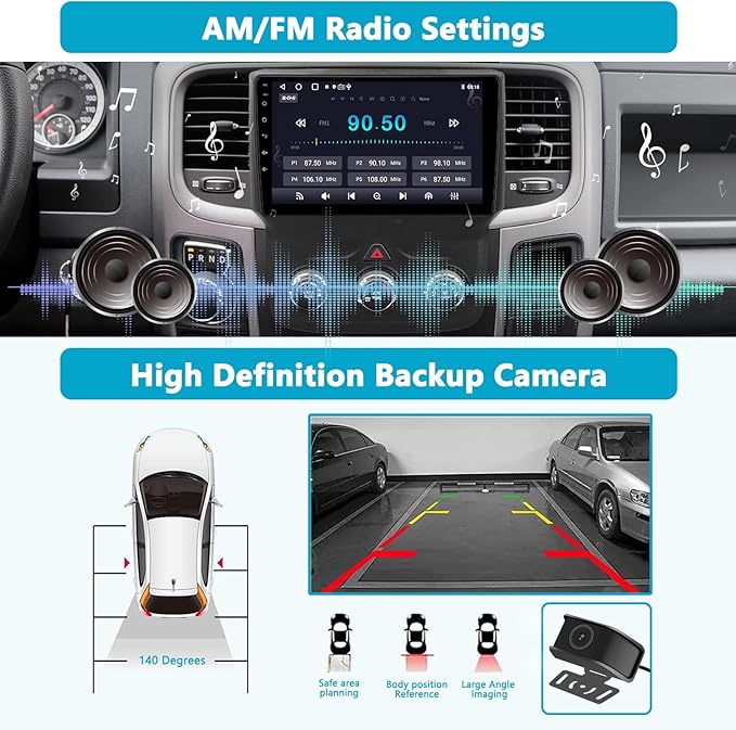 Car Stereo Radio for Dodge RAM 1500 2500 3500 2013 2014 2015 2016 2017 2018, Android 13 2G+64G Head Unit for Ram, 9 inch IPS Touch Screen Wireless CarPlay/Android Auto Bluetooth WiFi, Backup Camera