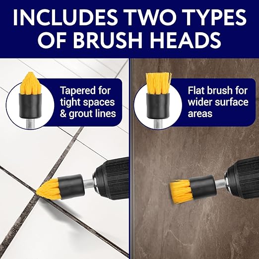 Impresa Drill Brush Attachment Set - Pack of 10, 5 Tapered & 5 Flat, 6 in Extender - Rotary Grout Cleaning Brushes - Crevice Reach with Drill Extender Attachment - Home & Auto Detailing Scrub Heads