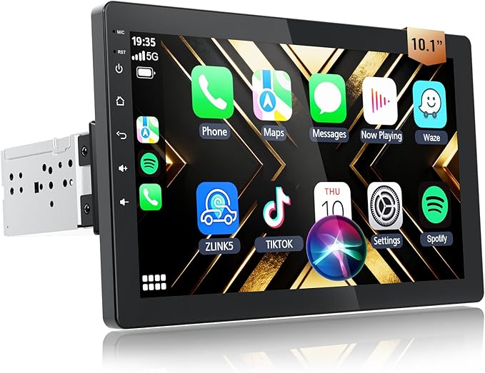 Haudio 10.1 Inch Single Din Car Stereo, Rotatable Touch Screen, Wireless CarPlay & Android Auto, Android 13 Car Radio with Bluetooth GPS Backup Camera