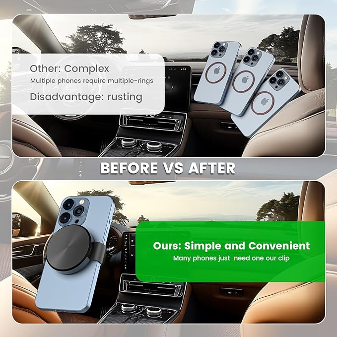 Phone Clamp for Magnetic Car Phone Holder, Aviation Aluminum Grey - No Magnetic Case & Rings Needed, Enhanced Suction & Magnetic, Compatible with All Magnetic Holders