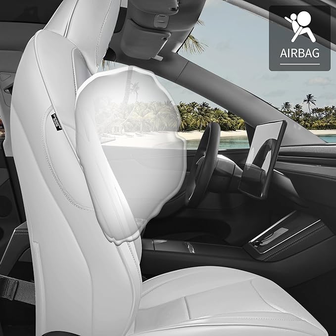 Seat Cover for Tesla Model Y Juniper 2025 2026 Custom Fit Leather Seat Cover Full Set Compatible Airbag Seat Cushion Cover (Model Y Gray-25-26)