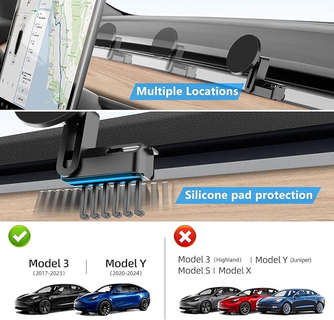 15W Wireless Fast Charging Phone Mount Holder for Tesla Model Y Model 3, Magnetic Phone Charger Compatible with iPhone 12 to 17 Series and Android, with 5ft C to C Cable (NOT fit Model 3 2024 2025)