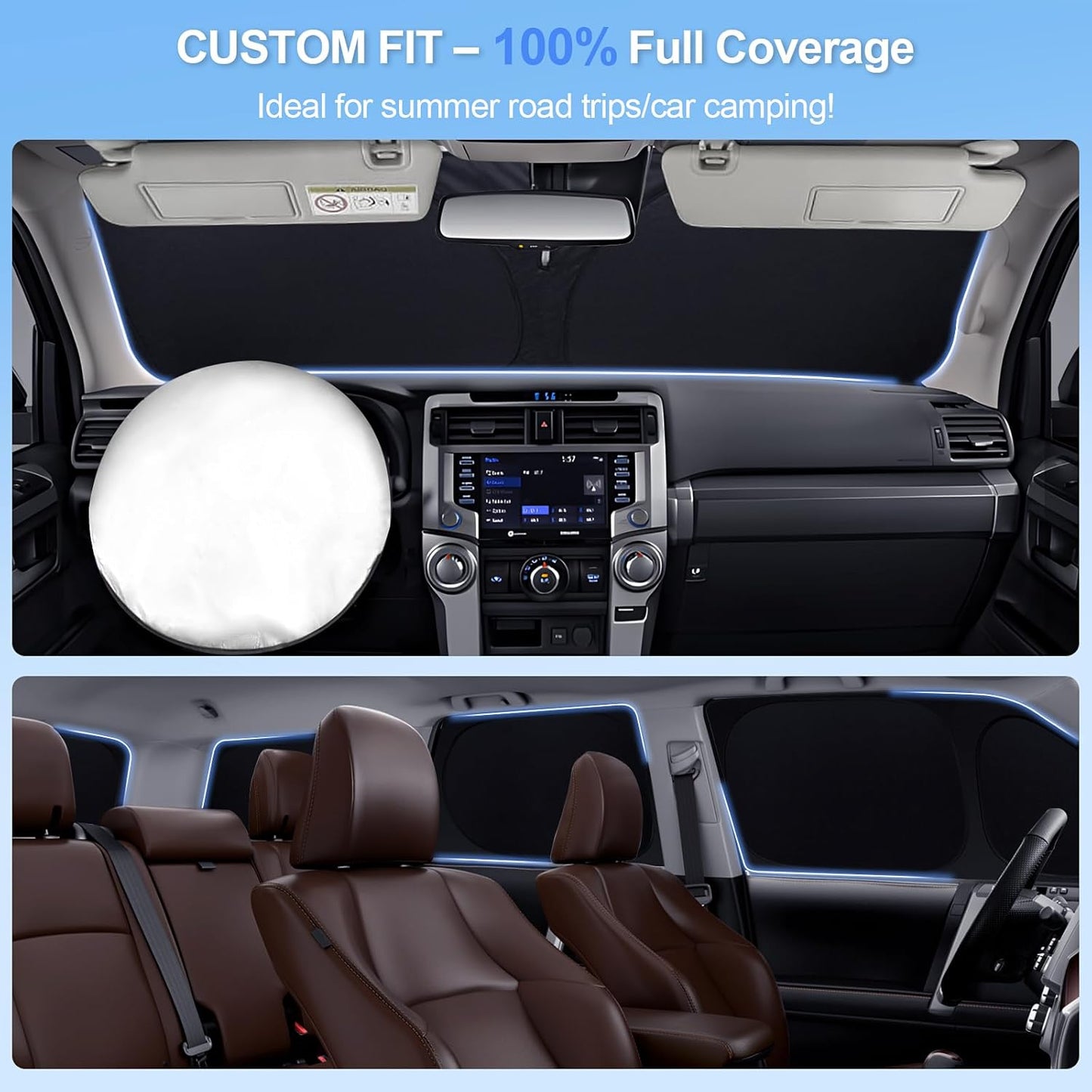 5pcs Car Window Shades for GMC Sierra 1500 2500 3500 (SLT, AT4, Denali) 2019-2025 Accessories,Windshield Side Rear Full Sunshade,Sun Visor UV Blocking, Privacy Protection for Camping Outdoor