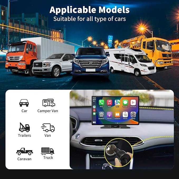 Wireless A pple Carplay Screen Carplay Screen for Car 11" with 4K Dash Cam 1080P Backup Camera, Car Stereo for Carplay & Android Auto GPS Navigation/Bluetooth/Mirror Link/Voice Control/AUX/FM/Siri