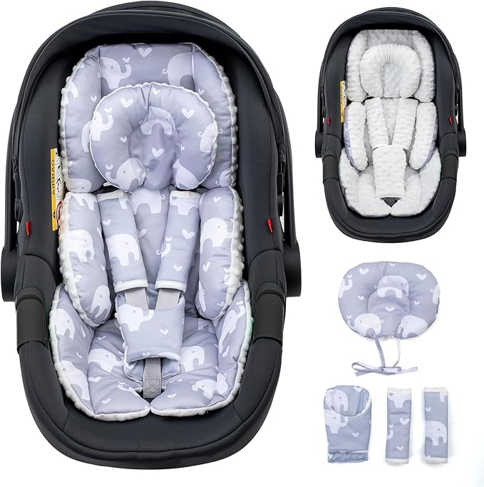 Baby Car Seat Head Support with Extra Headrest, Adjustable Infant Car Seat Insert with Shoulder Pads Set, Breathable Mink Dot Carseat Cushion for Newborn, Fits for Stroller, Baby Swing, Bouncer