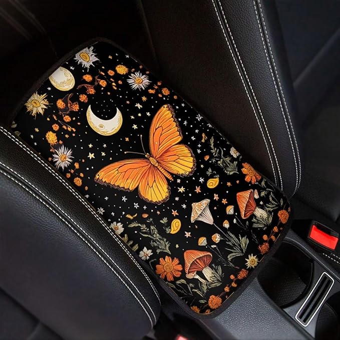Dreaweet Car Center Console Cover Butterfly Car Accessories for Women Soft Comfy Car Arm Rest Cover Pad Universal Non-Slip Armrest Cover for Car Truck Van