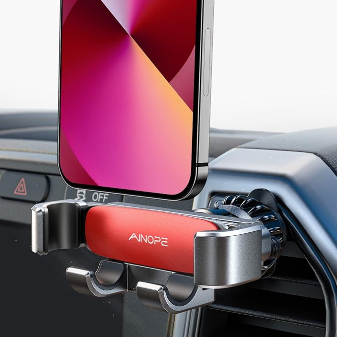 AINOPE Car Phone Holder Mount Vent 2026 Gravity Air Vent Phone Holders for Your Car for iPhone 16 Pro Max with Vent Clip Hand Free Cell Phone Car Mount Holder for iPhone 15 Plus Samsung Red
