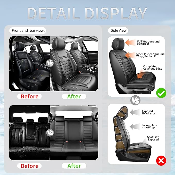 Fit Tucson Premium Leather Car Seat Covers Compatible with Hyundai Tucson 2010-2024 2026, Breathable, Wear Resistant, Airbag Compatible, All-Weather Protection & Full Coverage, Full Set Black