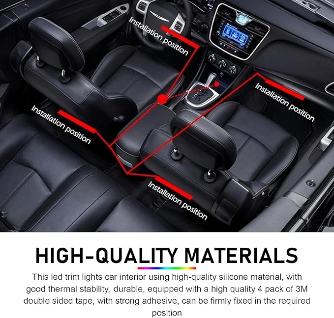Car Interior LED Lights, RGB Interior Light Strips with Smart App Control, Multicolor Accent Neon Lights, Music Sync Under Dash Footwell Neon Lighting Kit