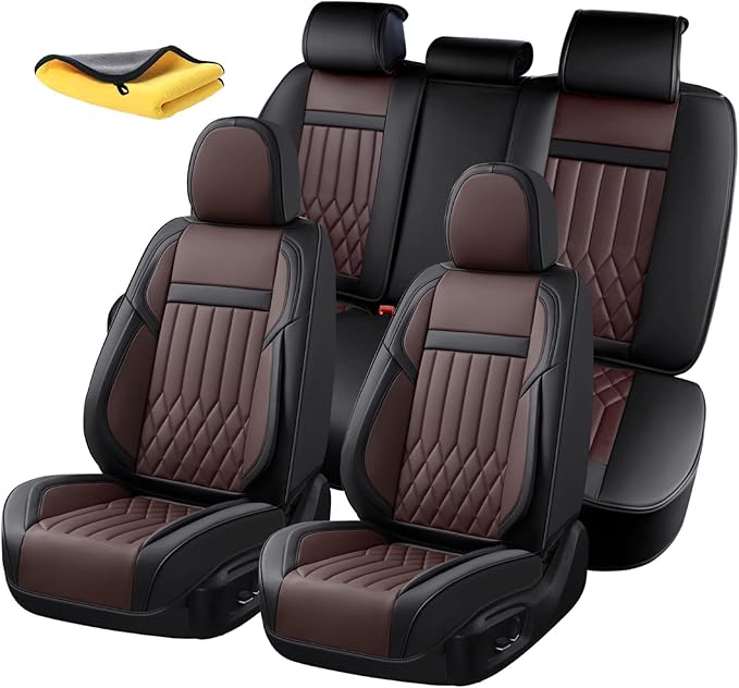 Universal 5-Seater Waterproof Breathable Nappa Leather Car Seat Covers Full Set, Compatible with Hyundai Tucson Sonata, Jeep Renegade, Honda HR-V, Fit Front Rear Seats Most Sedans SUV Black Brown