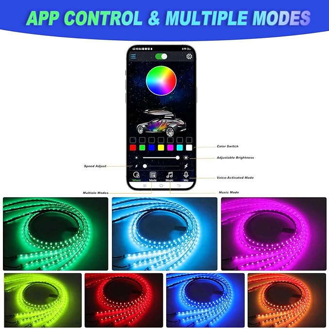 YUGUANG 4Pcs Underglow LED Lights for Cars, 16 Million Colors APP Control Car Underglow Kit Music Sync RGB Under Glow LED Car Strips Light Kit for Cars Trucks SUVs