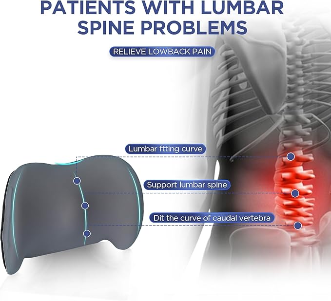 Lumbar Support Pillow for Office Chair, Cooling Car Lumbar Pillow Lower Back Pain Relief,Memory Foam Back Cushion with Adjustable Straps,Ergonomic Chair Back Pillow for Gaming Chair,Car(Gray Cooling)