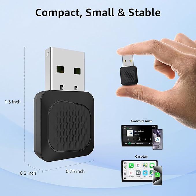 2-in-1 Wireless CarPlay & Android Auto Adapter, Smallest Mini Edition, Converts Wired to Wireless, Plug & Play Adapter for Apple iPhone iOS 10+ & Android 11+