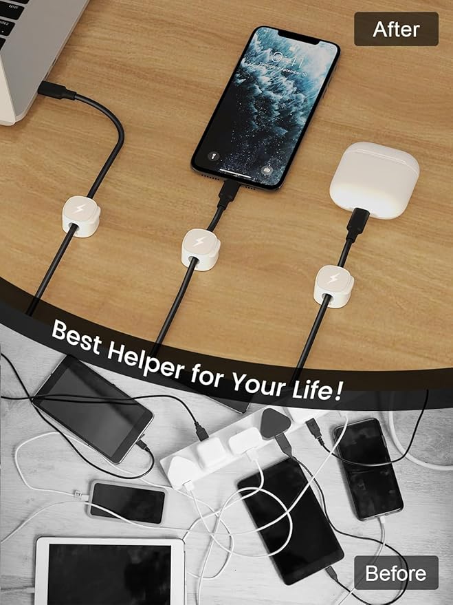Magnetic Cable Clips [1s Lock] Adhesive Cord Holder Organizer for Nightstand, 8Pack Desk Cable Management Clips, Phone Charger Wire Cord Organizer Keeper for Nightstand Wall Car Office