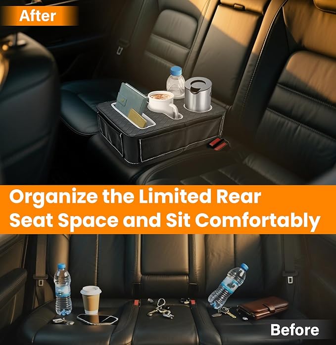 Car Cup Holder, Back Seat Cup Holder for Car, Truck Bed Organizer Boat Couch Bottle Holder Tray Expander Automotive Rear Seat Storage Accessories Pu Leather Fit for Coffee Drink Food