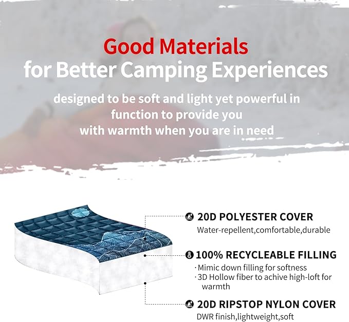 zzlamb Camping Blanket for Cold Weather,Outdoor Puffy Blanket Portable Down Alternative,Windproof Warm Cloak with Snaps,Cozy Quilt Backpacking Picnic RV Travel Plane Car Hammock Beach Climbing