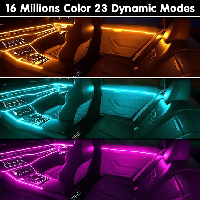 Interior Car LED Strip Lights Car Accessories APP Control with Remote 5 in 1 Music Sync Color Change RGB Ambient Lighting Kit with 275 inches Fiber Optic USB Charger Light Strips Decorations