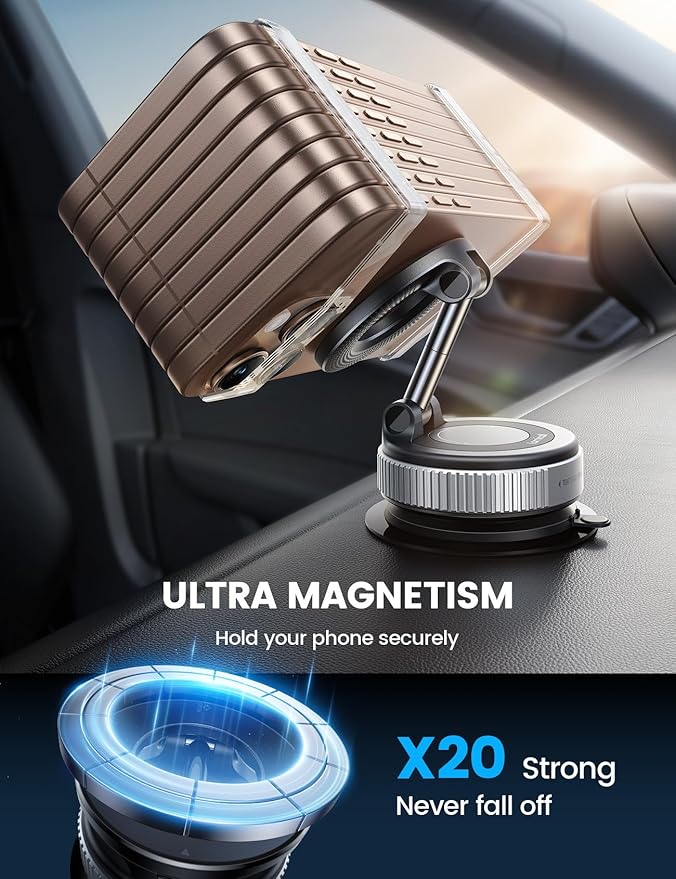 Lamicall Car Phone Mount - [70 LBS Strongest Suction] for Magsafe Car Mount, 360° Adjustable Suction Cup Phone Mount Dashboard Windshield Vacuum Magnetic Phone Holder for Car Silver