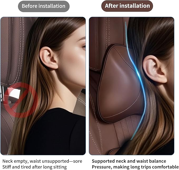 Memory Foam Car Headrest Neck Pillow Lumbar Support Cushion for Tesla Model Y/3/X/S BMW X3 X5 Lexus TX350 NX350 350h RX350 Volvo XC60 XC90 for Long Trips Driving Home Office(Brown)