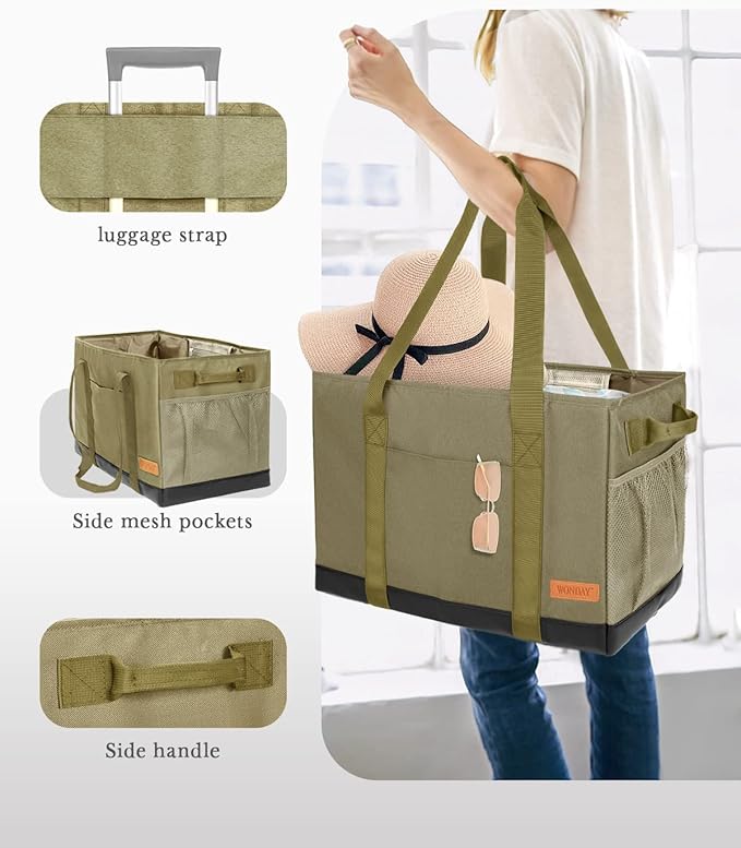 WONDAY Extra Large Utility Tote Bag - Standing Reusable Grocery Bag with Handle
