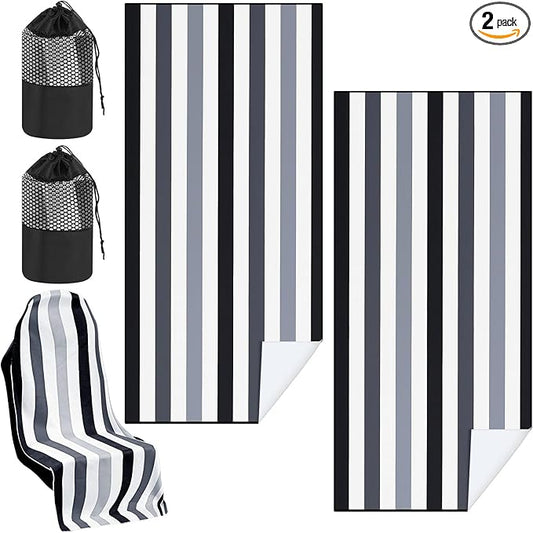 2 Pack Car Seat Towel Covers with Storage Bag 63 x 32 Inch Athletic Running Towel Seat Sweat Washable Non Slip Cover Gift for Car Outdoor Sport Activities (Black Vertical Stripes)