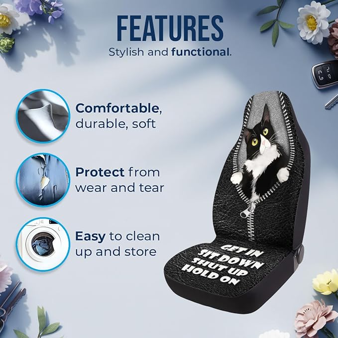 GENANY Tuxedo Cat Car Seat Covers Set of 2, Breathable Front Seat Covers for Truck Sedan SUV, Cat Themed Car Accessories, Cats Gift for Women Men
