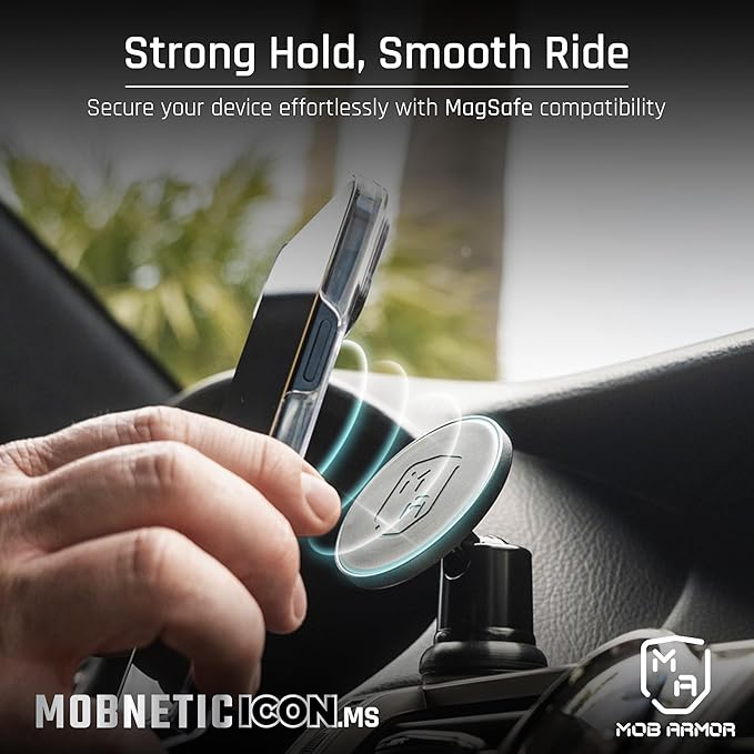 Mob Armor MobNetic Icon.MS MagSafe Compatible Phone Mount, Magnetic Phone Holder for Car w/ 90lb Pull Force, 90º Tilt & 360º Rotation, Aluminum Build, Compatibility for iPhone & Android (Chrome)
