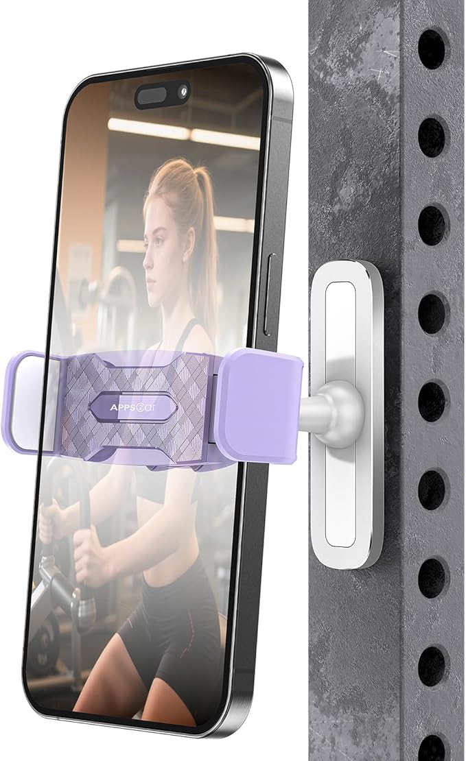 APPS2Car Gym Magnetic Phone Holder, 360 Adjustable, Compatible with 4.7-6.5" Smartphones, Alloy Base and Joint, Gym Accessories for Women, Purple