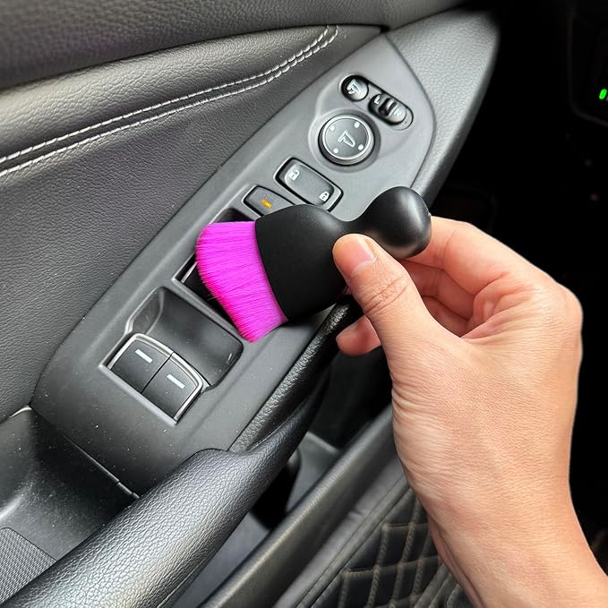 Car Detailing Brush, Soft Bristle Cleaning Brush, Scratch-Free Auto Duster Tool for Dashboard, Air Vents, Leather & Interior Cleaning (Black&Purple&Rose)