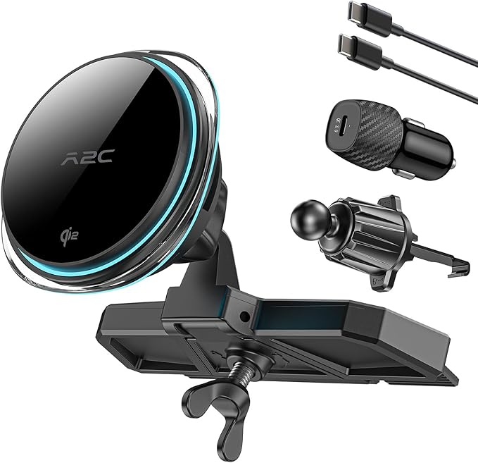 A2C Qi2 15W Wireless Car Charger CD Mount for MagSafe, Magnetic Wireless Charger Car Air Vent | CD Slot with TEC Thermoelectric Cooler Module, Fast Charging for iPhone 17 16 15 14 13 12 Series