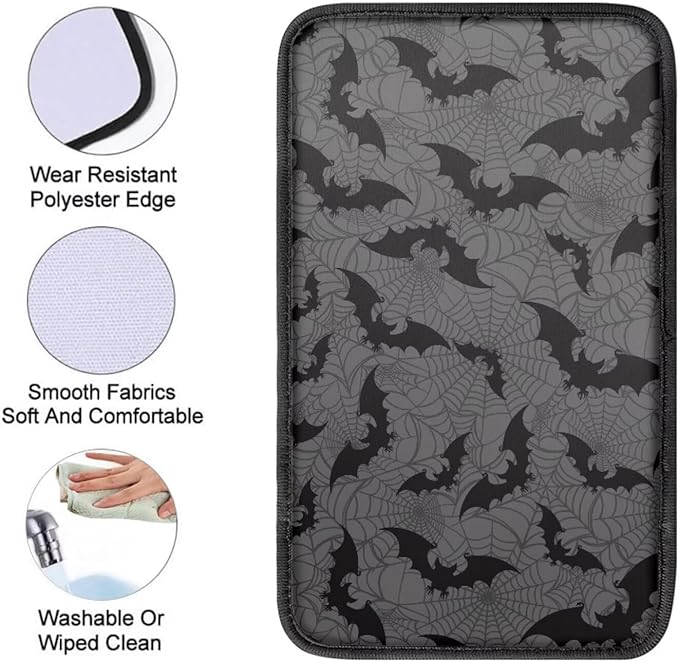 Dreaweet Halloween Arm Rest Cover for Car Spider Web and Bat Print Center Console Cover Comfort Anti-Scratch Car Armrest Cushion Pad